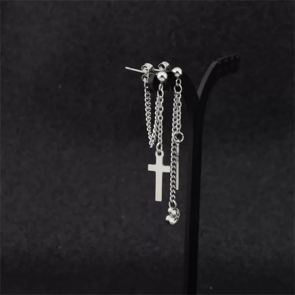 Dtja Stainless Steel Cross Dangle Drop Earrings Tassel Chain Dangling for Women Men Punk Ball Cartilage StudsDtja Stainless Steel Cross Dangle Drop Earrings Tassel Chain Dangling for Women Men Punk Ball Cartilage Studs