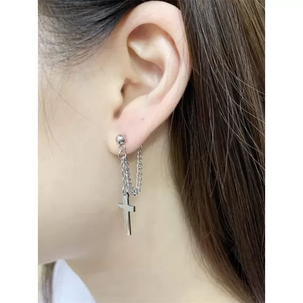 Dtja Stainless Steel Cross Dangle Drop Earrings Tassel Chain Dangling for Women Men Punk Ball Cartilage StudsDtja Stainless Steel Cross Dangle Drop Earrings Tassel Chain Dangling for Women Men Punk Ball Cartilage Studs