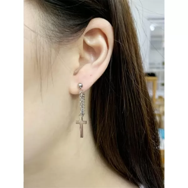 Dtja Stainless Steel Cross Dangle Drop Earrings Tassel Chain Dangling for Women Men Punk Ball Cartilage StudsDtja Stainless Steel Cross Dangle Drop Earrings Tassel Chain Dangling for Women Men Punk Ball Cartilage Studs