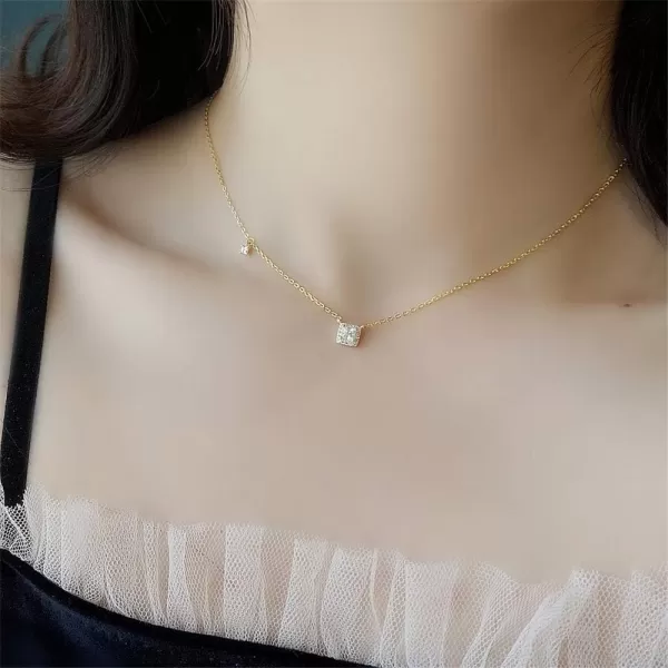 Dtja Sterling Silver Square Crystal Choker Necklace for Women Girls Cushion Shape Cubic Zirconia Small Delicate Princess Cut Pendant Necklace Adjustable Chain 18 Fashion Weddding Jewelry Gift18k gold plated