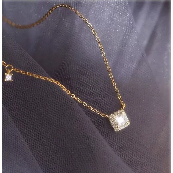 Dtja Sterling Silver Square Crystal Choker Necklace for Women Girls Cushion Shape Cubic Zirconia Small Delicate Princess Cut Pendant Necklace Adjustable Chain 18 Fashion Weddding Jewelry Gift18k gold plated