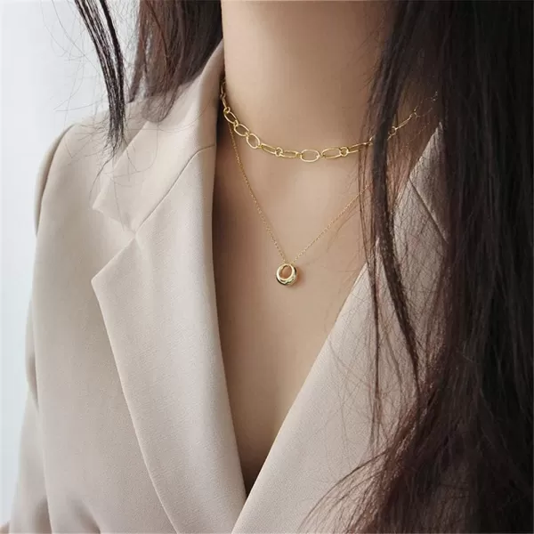Dtja Tiny Moon Necklace for Women Teen Girls S925 Sterling Silver Minimalist Simple Mini Full Moon Karma Open Circle Orbit Necklace Polished Cute Pendant Choker Necklace Adjustable Chain Jewelry Gift14K Gold Plated