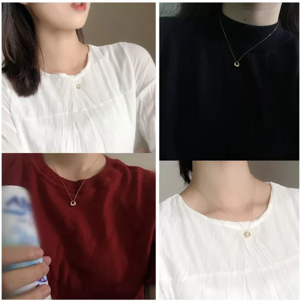 Dtja Tiny Moon Necklace for Women Teen Girls S925 Sterling Silver Minimalist Simple Mini Full Moon Karma Open Circle Orbit Necklace Polished Cute Pendant Choker Necklace Adjustable Chain Jewelry Gift14K Gold Plated