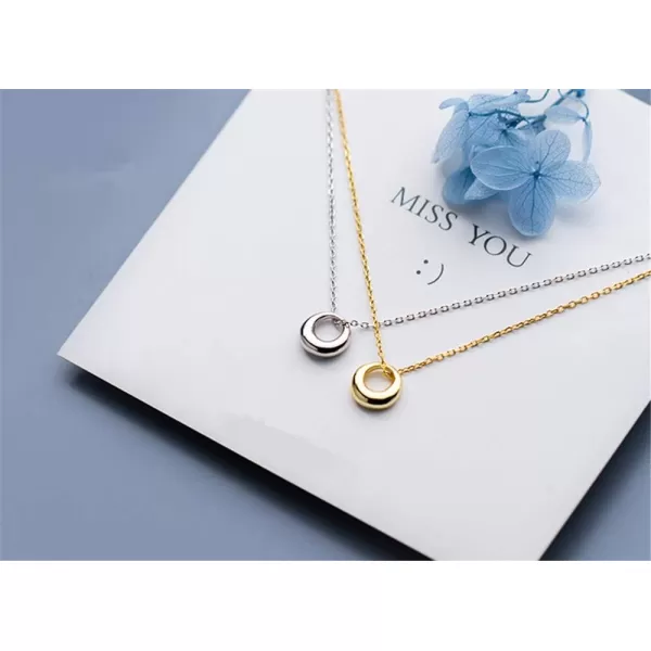 Dtja Tiny Moon Necklace for Women Teen Girls S925 Sterling Silver Minimalist Simple Mini Full Moon Karma Open Circle Orbit Necklace Polished Cute Pendant Choker Necklace Adjustable Chain Jewelry Gift14K Gold Plated