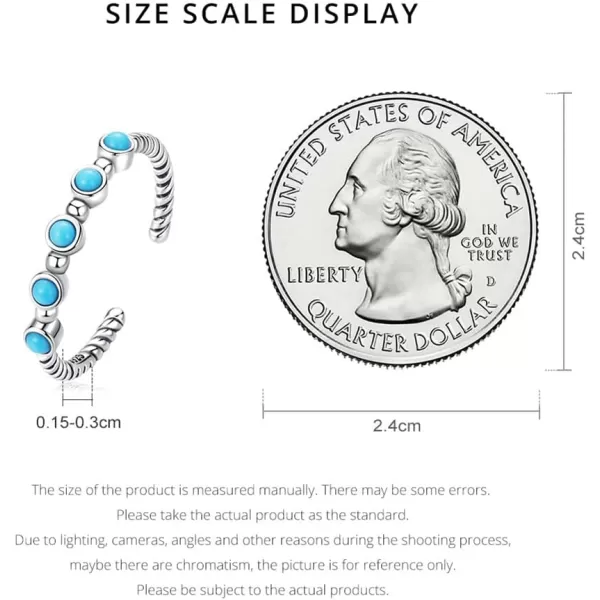Dtja Turquoise 925 Sterling Silver Rings for Women Girls CZ Blue Birthstone Boho Stackable Band Ring Birthday Wedding Jewelry GiftBall Bead Adjustable