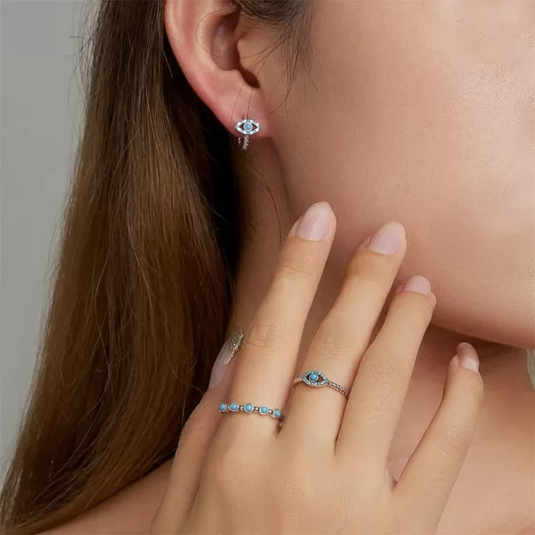Dtja Turquoise 925 Sterling Silver Rings for Women Girls CZ Blue Birthstone Boho Stackable Band Ring Birthday Wedding Jewelry GiftBall Bead Adjustable