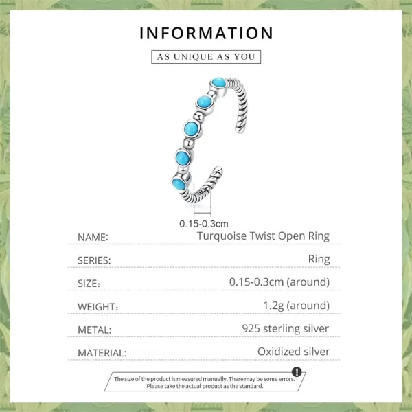 Dtja Turquoise 925 Sterling Silver Rings for Women Girls CZ Blue Birthstone Boho Stackable Band Ring Birthday Wedding Jewelry GiftBall Bead Adjustable