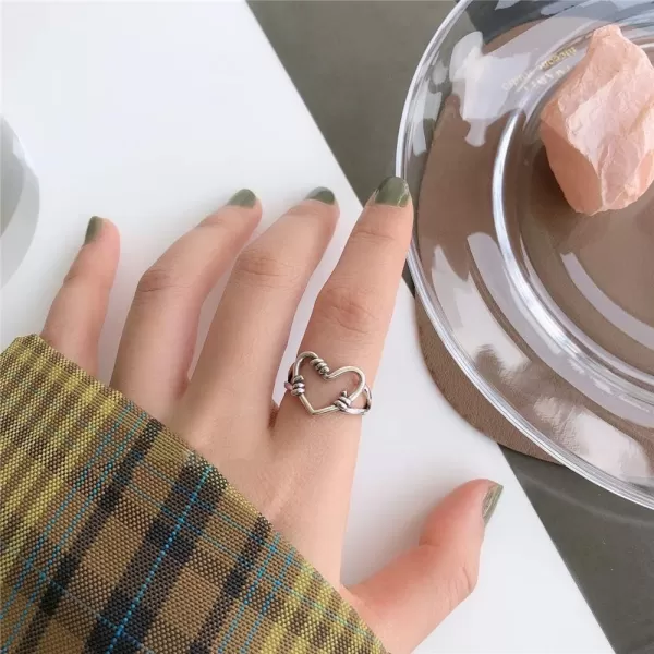 Dtja Unique Heart 925 Sterling Silver Ring for Women Girls Vintage Statement Engagement Promise Expandable Open Finger Ring Adjustable Wedding Jewelry Birthday Anniversary Valentine Gifts for HerDtja Unique Heart 925 Sterling Silver Ring for Women Girls Vintage Statement Engagement Promise Expandable Open Finger Ring Adjustable Wedding Jewelry Birthday Anniversary Valentine Gifts for Her