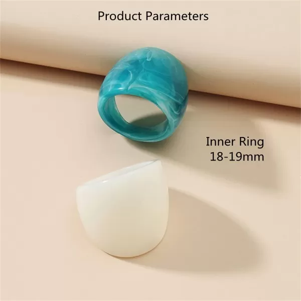 Dtja Vintage Acrylic Wedding Band Rings Set for Women Girls Statement Resin Engagement Chunky Wide Cocktail Party Ring Lightweight Exaggerated Y2K Jewelry 2PCS Size 89Ocean Blue