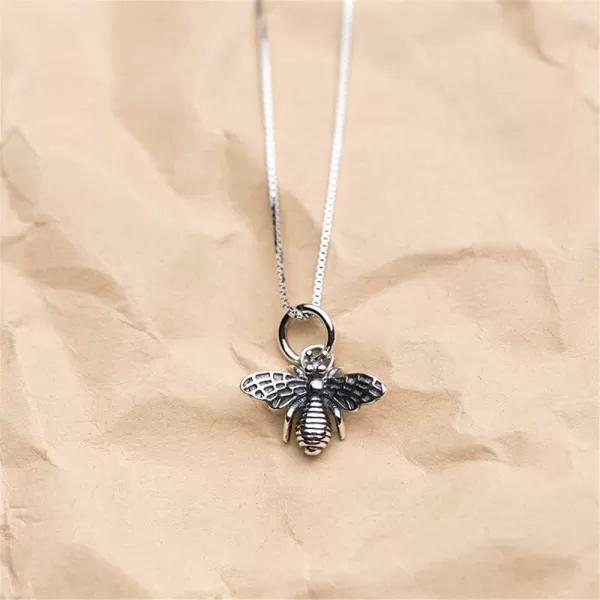 Dtja Vintage Bee Necklace for Women Girls Men 925 Sterling Silver Oxidized Charm Bumblebee Honeybee Pendant Choker Necklaces Adjustable Box Chain 18 inches Fashion Punk Retro JewelryDtja Vintage Bee Necklace for Women Girls Men 925 Sterling Silver Oxidized Charm Bumblebee Honeybee Pendant Choker Necklaces Adjustable Box Chain 18 inches Fashion Punk Retro Jewelry