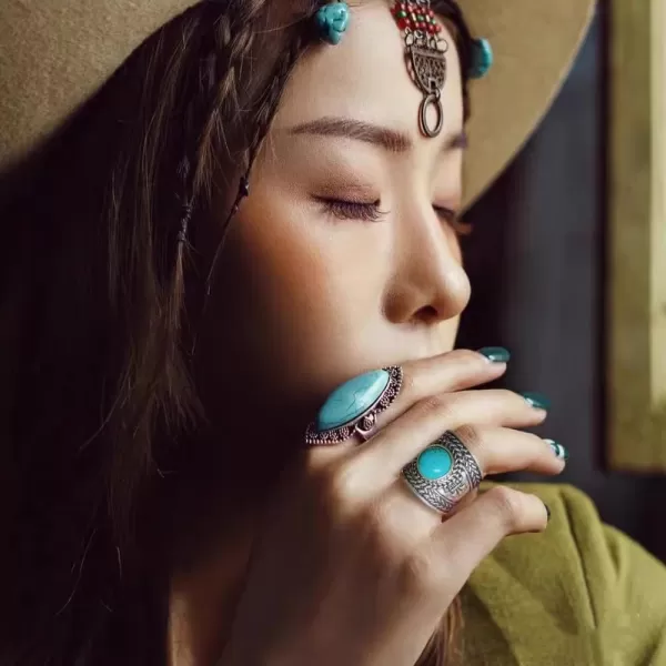 Dtja Vintage Boho Turquoise Wide Statement Ring for Women Girls Oxidized Silver Plated Big Open Band Wrap Adjustable Expandable Finger Rings Comfort Fit Fashion Bohemian Ethnic Exaggerated JewelryDtja Vintage Boho Turquoise Wide Statement Ring for Women Girls Oxidized Silver Plated Big Open Band Wrap Adjustable Expandable Finger Rings Comfort Fit Fashion Bohemian Ethnic Exaggerated Jewelry