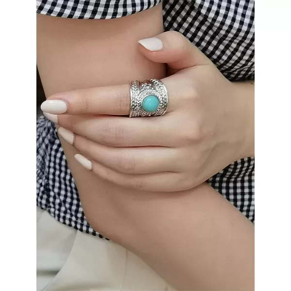 Dtja Vintage Boho Turquoise Wide Statement Ring for Women Girls Oxidized Silver Plated Big Open Band Wrap Adjustable Expandable Finger Rings Comfort Fit Fashion Bohemian Ethnic Exaggerated JewelryDtja Vintage Boho Turquoise Wide Statement Ring for Women Girls Oxidized Silver Plated Big Open Band Wrap Adjustable Expandable Finger Rings Comfort Fit Fashion Bohemian Ethnic Exaggerated Jewelry
