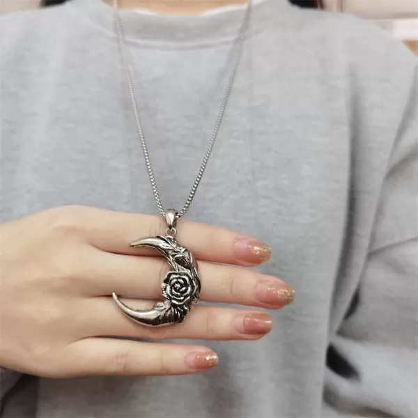 Dtja Vintage Flower Moon Pendant Necklace for Women Girls Men Antique Silver Plated Stainless Steel Rose Engraved Crescent Box Chain Punk Rock Jewelry Unisex Gift 24 inchDtja Vintage Flower Moon Pendant Necklace for Women Girls Men Antique Silver Plated Stainless Steel Rose Engraved Crescent Box Chain Punk Rock Jewelry Unisex Gift 24 inch