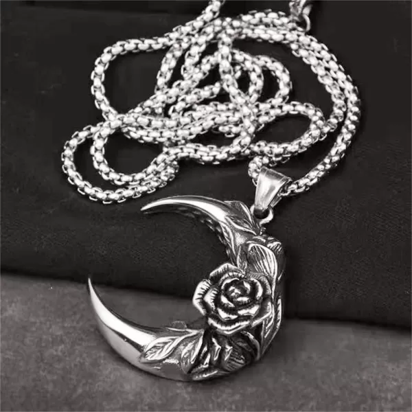 Dtja Vintage Flower Moon Pendant Necklace for Women Girls Men Antique Silver Plated Stainless Steel Rose Engraved Crescent Box Chain Punk Rock Jewelry Unisex Gift 24 inchDtja Vintage Flower Moon Pendant Necklace for Women Girls Men Antique Silver Plated Stainless Steel Rose Engraved Crescent Box Chain Punk Rock Jewelry Unisex Gift 24 inch