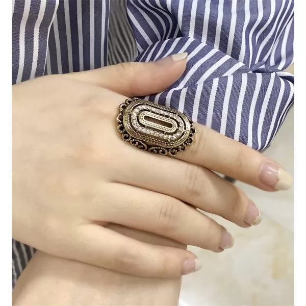 Dtja Vintage Layered Twist Statement Ring for Women Girls Gold Plated Oxidized CZ Boho Filigree Wide Knot Band Finger Rings Comfort Fit Bohemian Indian Bollywood Wedding Birthday Retro JewelryGold Size 8