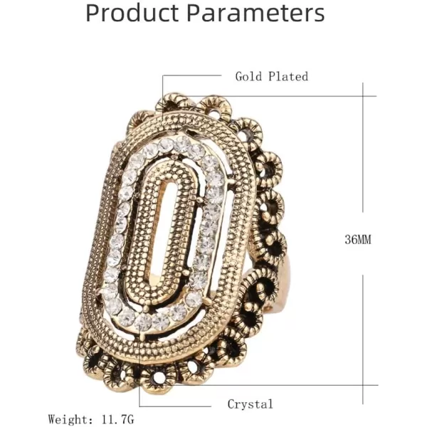 Dtja Vintage Layered Twist Statement Ring for Women Girls Gold Plated Oxidized CZ Boho Filigree Wide Knot Band Finger Rings Comfort Fit Bohemian Indian Bollywood Wedding Birthday Retro JewelryGold Size 8