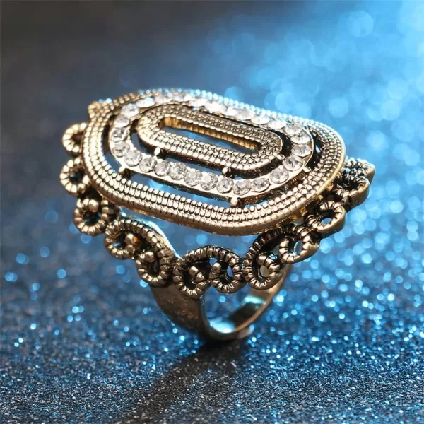Dtja Vintage Layered Twist Statement Ring for Women Girls Gold Plated Oxidized CZ Boho Filigree Wide Knot Band Finger Rings Comfort Fit Bohemian Indian Bollywood Wedding Birthday Retro JewelryGold Size 8