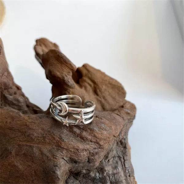 Dtja Vintage Star Moon Open Adjustable Band Silver Ring for Women Girls Statement Expandable Comfort Fit Promise Best Friend Rings Retro Jewelry Birthday GiftsDtja Vintage Star Moon Open Adjustable Band Silver Ring for Women Girls Statement Expandable Comfort Fit Promise Best Friend Rings Retro Jewelry Birthday Gifts