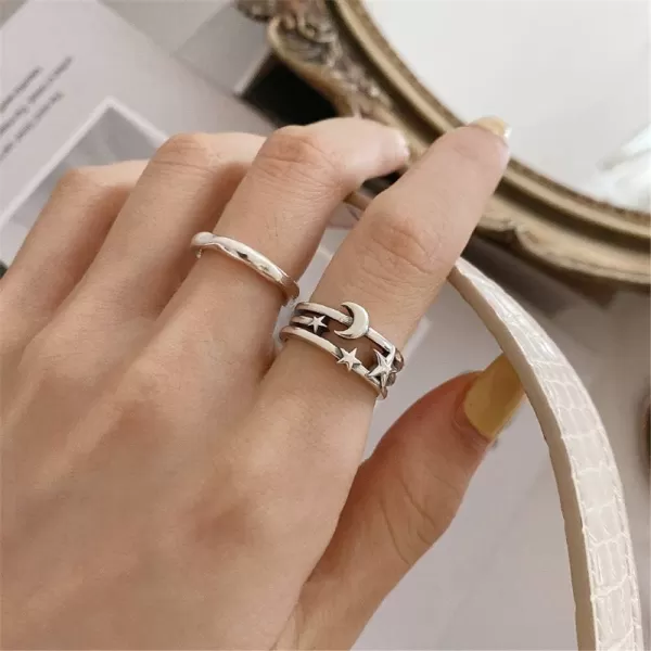 Dtja Vintage Star Moon Open Adjustable Band Silver Ring for Women Girls Statement Expandable Comfort Fit Promise Best Friend Rings Retro Jewelry Birthday GiftsDtja Vintage Star Moon Open Adjustable Band Silver Ring for Women Girls Statement Expandable Comfort Fit Promise Best Friend Rings Retro Jewelry Birthday Gifts