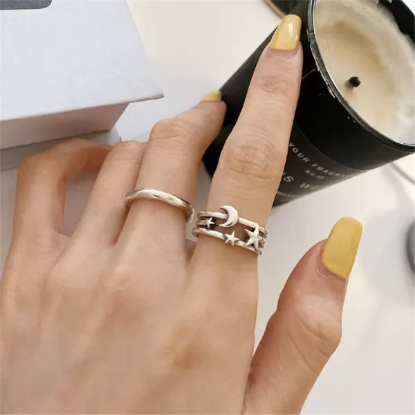 Dtja Vintage Star Moon Open Adjustable Band Silver Ring for Women Girls Statement Expandable Comfort Fit Promise Best Friend Rings Retro Jewelry Birthday GiftsDtja Vintage Star Moon Open Adjustable Band Silver Ring for Women Girls Statement Expandable Comfort Fit Promise Best Friend Rings Retro Jewelry Birthday Gifts