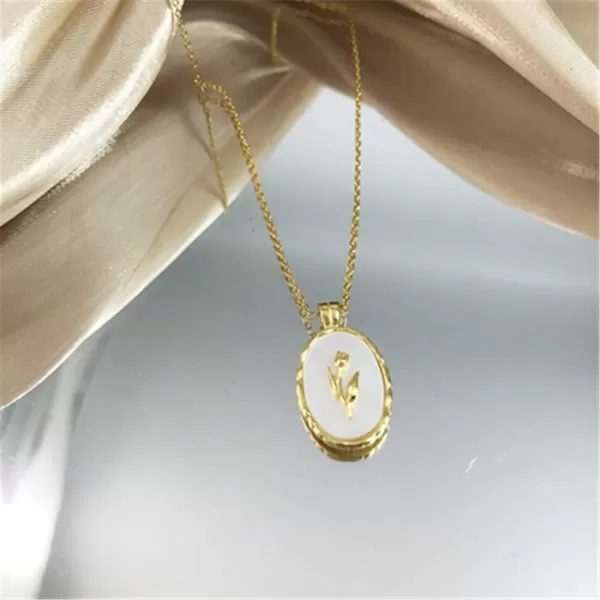 Dtja Vintage Tulip Flower Pendant Necklace for Women Girls s925 Sterling Silver 18K Gold Plated Embossed Oval Link Chain Adjustable Christmas Valentine Birth Month Jewelry Gifts for MotherGold