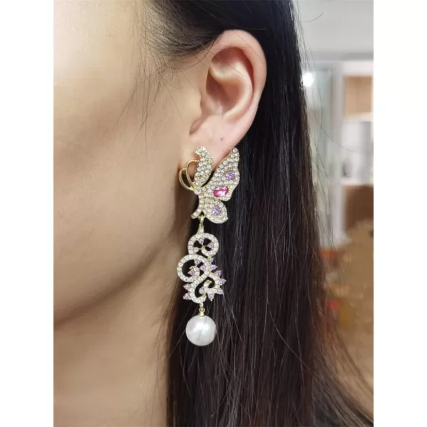 Elegant CZ Butterfly Pearl Ball Dangle Earrings for Women Girls Gold Plated Cubic Zirconia Faux Pearls Hypoallergenic Exaggerated Big Statement Drop Dangling Stud Earring Wedding Birthday Jewelry GiftElegant CZ Butterfly Pearl Ball Dangle Earrings for Women Girls Gold Plated Cubic Zirconia Faux Pearls Hypoallergenic Exaggerated Big Statement Drop Dangling Stud Earring Wedding Birthday Jewelry Gift