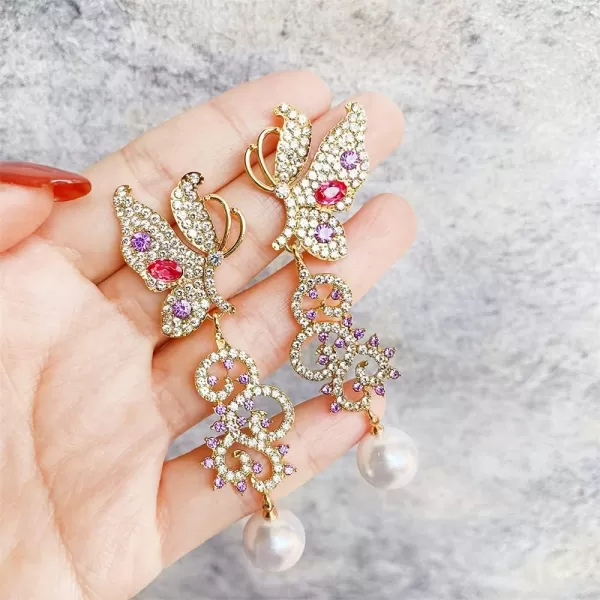 Elegant CZ Butterfly Pearl Ball Dangle Earrings for Women Girls Gold Plated Cubic Zirconia Faux Pearls Hypoallergenic Exaggerated Big Statement Drop Dangling Stud Earring Wedding Birthday Jewelry GiftElegant CZ Butterfly Pearl Ball Dangle Earrings for Women Girls Gold Plated Cubic Zirconia Faux Pearls Hypoallergenic Exaggerated Big Statement Drop Dangling Stud Earring Wedding Birthday Jewelry Gift