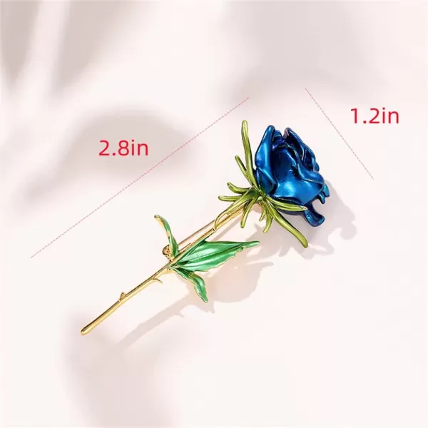 Enamel Rose Flower Brooch Pin for Women Girls Men Alloy Fashion Gold Green Leaf Blossom Brooches Lapel Pins Dainty Dress Accessories Jewelry Boutonniere Corsage for Hat Bag Suit Tie Wedding Birthday AnniversaryBlue