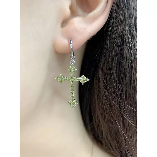 Fashion CZ Cross Dangle Earrings for Women Girls Hypoallergenic Crystal Charms Drop Dangling Huggie Small Hoop Cartilage Cuff Dainty Punk Faith Jewelry Gifts for PrayerSilver Green CZ