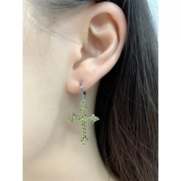 Fashion CZ Cross Dangle Earrings for Women Girls Hypoallergenic Crystal Charms Drop Dangling Huggie Small Hoop Cartilage Cuff Dainty Punk Faith Jewelry Gifts for PrayerSilver Green CZ