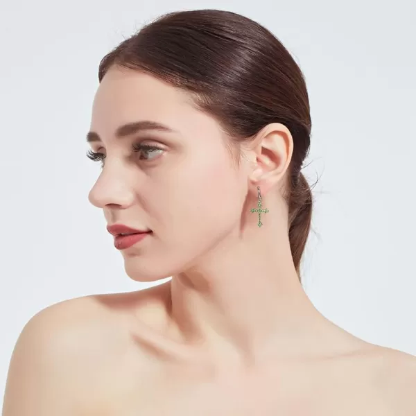Fashion CZ Cross Dangle Earrings for Women Girls Hypoallergenic Crystal Charms Drop Dangling Huggie Small Hoop Cartilage Cuff Dainty Punk Faith Jewelry Gifts for PrayerSilver Green CZ