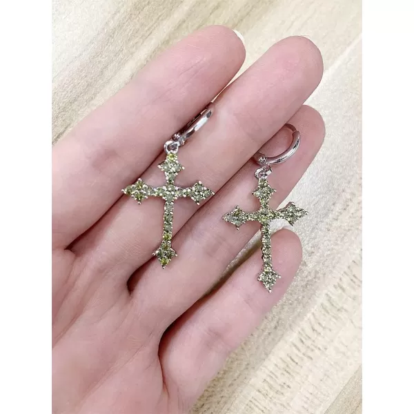 Fashion CZ Cross Dangle Earrings for Women Girls Hypoallergenic Crystal Charms Drop Dangling Huggie Small Hoop Cartilage Cuff Dainty Punk Faith Jewelry Gifts for PrayerSilver Green CZ