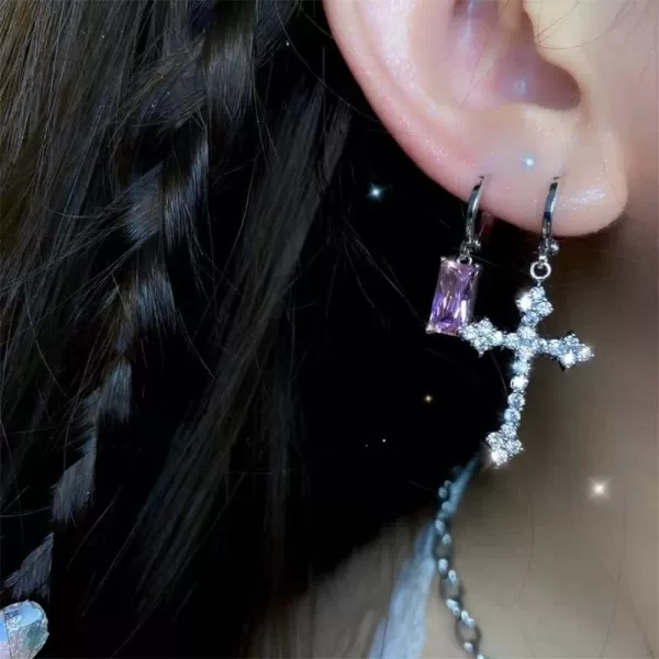 Fashion CZ Cross Dangle Earrings for Women Girls Hypoallergenic Crystal Charms Drop Dangling Huggie Small Hoop Cartilage Cuff Dainty Punk Faith Jewelry Gifts for PrayerSilver