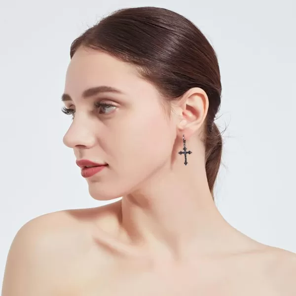 Fashion CZ Cross Dangle Earrings for Women Girls Hypoallergenic Crystal Charms Drop Dangling Huggie Small Hoop Cartilage Cuff Dainty Punk Faith Jewelry Gifts for PrayerBlack