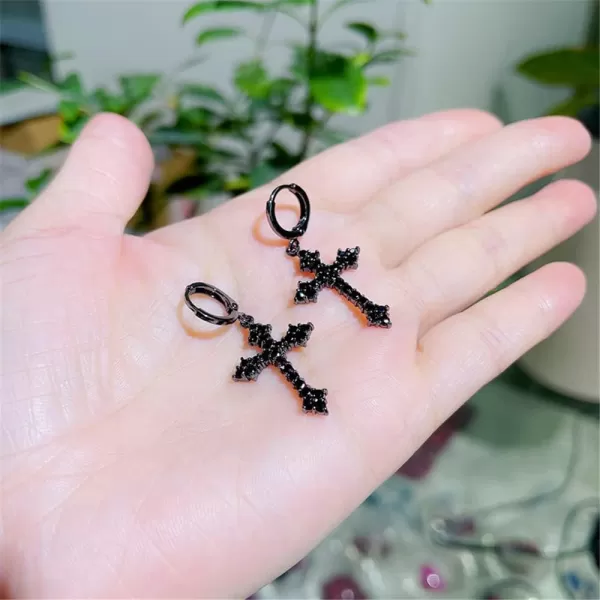 Fashion CZ Cross Dangle Earrings for Women Girls Hypoallergenic Crystal Charms Drop Dangling Huggie Small Hoop Cartilage Cuff Dainty Punk Faith Jewelry Gifts for PrayerBlack