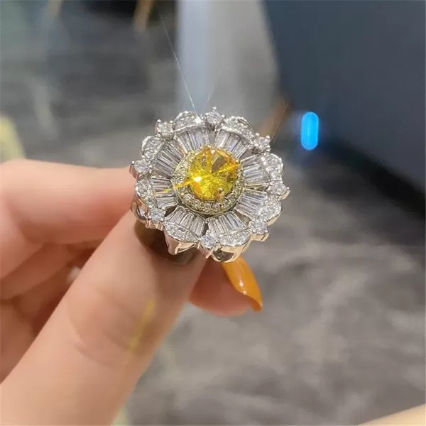 Fashion Diamond Flower Ring for Women Girls Silver Tone Halo Yellow CZ Engagement Expandable Adjustable Open Wrap Rings Comfort Fit Dainty Wedding Valentine Birthday Jewelry Gift for Girl FriendFashion Diamond Flower Ring for Women Girls Silver Tone Halo Yellow CZ Engagement Expandable Adjustable Open Wrap Rings Comfort Fit Dainty Wedding Valentine Birthday Jewelry Gift for Girl Friend