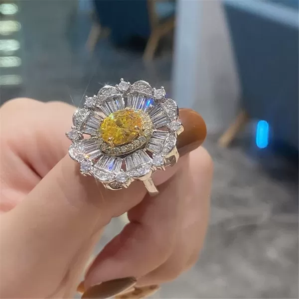 Fashion Diamond Flower Ring for Women Girls Silver Tone Halo Yellow CZ Engagement Expandable Adjustable Open Wrap Rings Comfort Fit Dainty Wedding Valentine Birthday Jewelry Gift for Girl FriendFashion Diamond Flower Ring for Women Girls Silver Tone Halo Yellow CZ Engagement Expandable Adjustable Open Wrap Rings Comfort Fit Dainty Wedding Valentine Birthday Jewelry Gift for Girl Friend