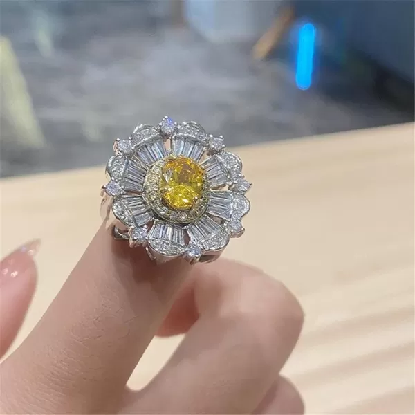 Fashion Diamond Flower Ring for Women Girls Silver Tone Halo Yellow CZ Engagement Expandable Adjustable Open Wrap Rings Comfort Fit Dainty Wedding Valentine Birthday Jewelry Gift for Girl FriendFashion Diamond Flower Ring for Women Girls Silver Tone Halo Yellow CZ Engagement Expandable Adjustable Open Wrap Rings Comfort Fit Dainty Wedding Valentine Birthday Jewelry Gift for Girl Friend
