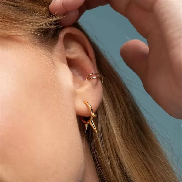 Fashion Spike Sterling Silver Hoop Earrings for Women Girls Men Hypoallergenic Minimalist Huggie Small Sleeper Hoops Cartilage Cuff Helix Stud Wrap Personalized Punk JewelryGold Plated