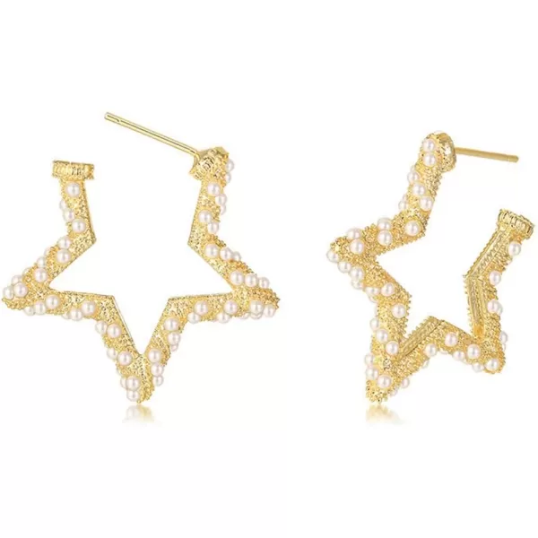 Faux Pearl Star Hoop Dangle Stud Earrings for Women Girls Gold Plated Dipped Geometrical Huggie Open Hoops Drop Hypoallergenic Lucky Post Birthday Wedding Gift for FriendsFaux Pearl Star Hoop Dangle Stud Earrings for Women Girls Gold Plated Dipped Geometrical Huggie Open Hoops Drop Hypoallergenic Lucky Post Birthday Wedding Gift for Friends
