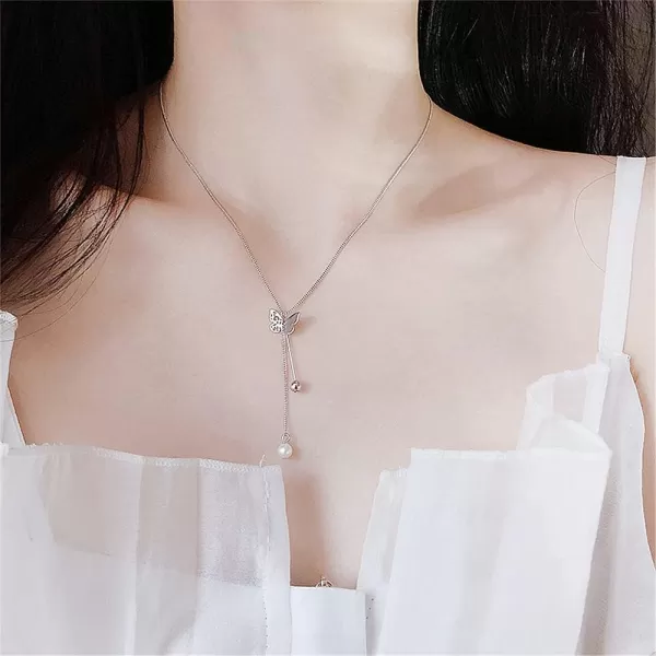 Filigree Butterfly Y Pendant Necklace for Women Girls Silver Plated Delicate Faux Pearl Ball Bead Tassel Drop Choker Necklaces Nickel Free Jewelry Birthday Wedding GiftsFiligree Butterfly Y Pendant Necklace for Women Girls Silver Plated Delicate Faux Pearl Ball Bead Tassel Drop Choker Necklaces Nickel Free Jewelry Birthday Wedding Gifts