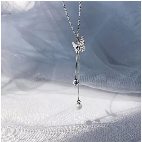 Filigree Butterfly Y Pendant Necklace for Women Girls Silver Plated Delicate Faux Pearl Ball Bead Tassel Drop Choker Necklaces Nickel Free Jewelry Birthday Wedding GiftsFiligree Butterfly Y Pendant Necklace for Women Girls Silver Plated Delicate Faux Pearl Ball Bead Tassel Drop Choker Necklaces Nickel Free Jewelry Birthday Wedding Gifts