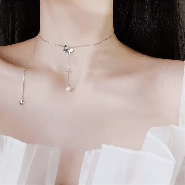 Filigree Butterfly Y Pendant Necklace for Women Girls Silver Plated Delicate Faux Pearl Ball Bead Tassel Drop Choker Necklaces Nickel Free Jewelry Birthday Wedding GiftsFiligree Butterfly Y Pendant Necklace for Women Girls Silver Plated Delicate Faux Pearl Ball Bead Tassel Drop Choker Necklaces Nickel Free Jewelry Birthday Wedding Gifts