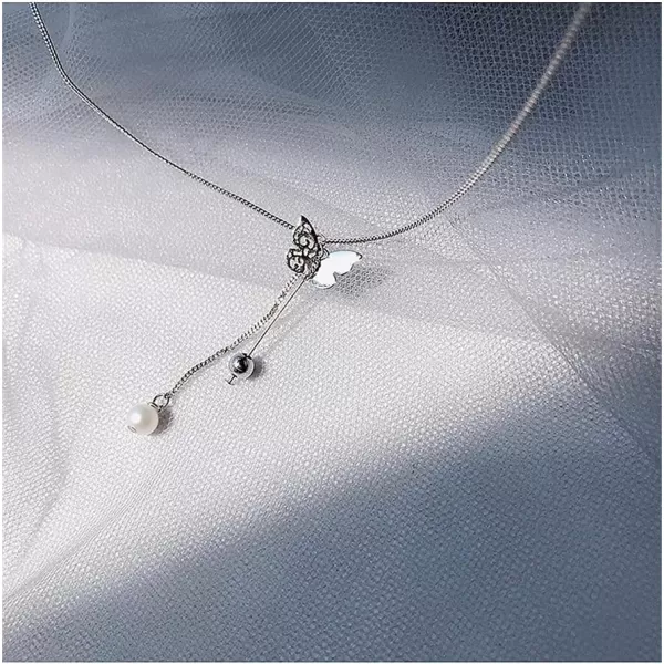 Filigree Butterfly Y Pendant Necklace for Women Girls Silver Plated Delicate Faux Pearl Ball Bead Tassel Drop Choker Necklaces Nickel Free Jewelry Birthday Wedding GiftsFiligree Butterfly Y Pendant Necklace for Women Girls Silver Plated Delicate Faux Pearl Ball Bead Tassel Drop Choker Necklaces Nickel Free Jewelry Birthday Wedding Gifts