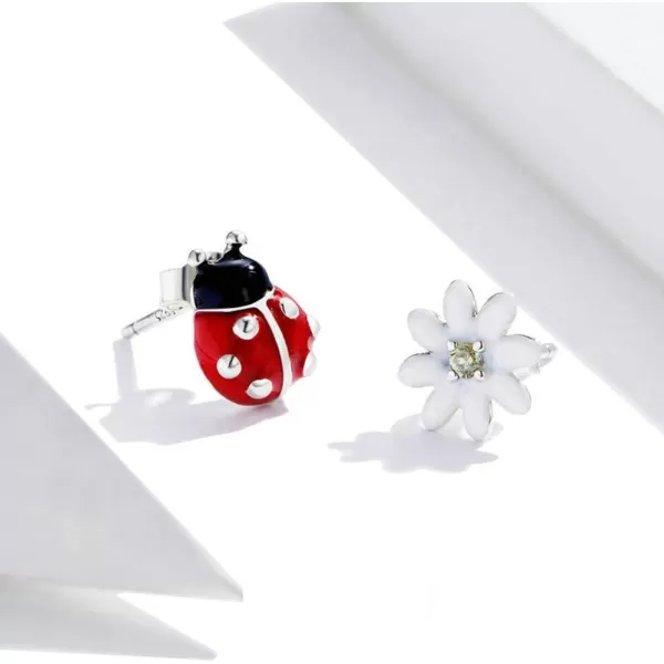 Flower Ladybug Tiny Stud Earrings for Women Girls 925 Sterling Silver Cubic Zirconia Asymmetric White Daisy Black Red Bugs Small Lucky Post Tragus Fashion Animal Jewelry Birthday Christmas GiftsFlower Ladybug Tiny Stud Earrings for Women Girls 925 Sterling Silver Cubic Zirconia Asymmetric White Daisy Black Red Bugs Small Lucky Post Tragus Fashion Animal Jewelry Birthday Christmas Gifts