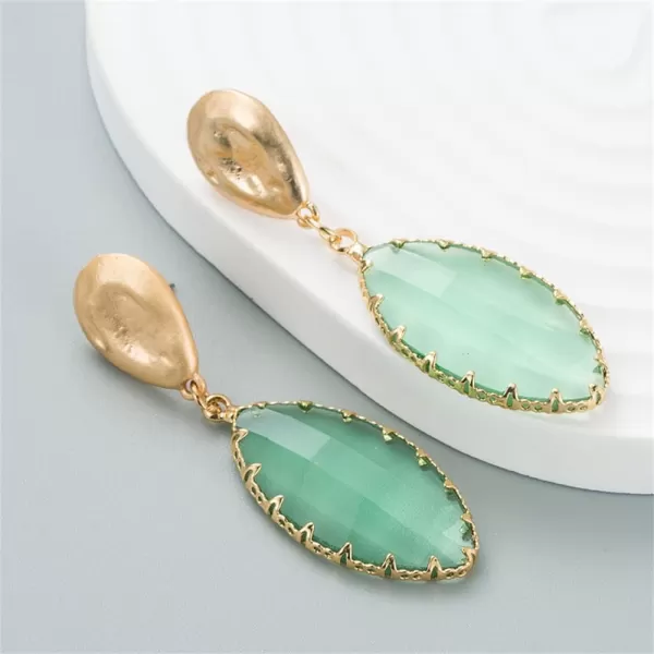 Geometric Crystal Dangle Drop Statement Earrings for Women Girls Hypoallergenic Hammered Teardrop Gold Tone Dangling Studs Lightweight Earring Fashion Y2K Transparent Valentine Birthday JewelryGreen