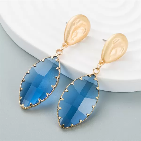 Geometric Crystal Dangle Drop Statement Earrings for Women Girls Hypoallergenic Hammered Teardrop Gold Tone Dangling Studs Lightweight Earring Fashion Y2K Transparent Valentine Birthday JewelryBlue