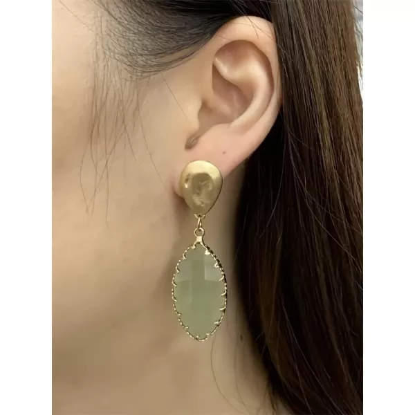 Geometric Crystal Dangle Drop Statement Earrings for Women Girls Hypoallergenic Hammered Teardrop Gold Tone Dangling Studs Lightweight Earring Fashion Y2K Transparent Valentine Birthday JewelryGreen