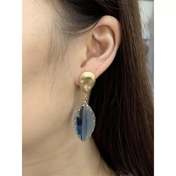 Geometric Crystal Dangle Drop Statement Earrings for Women Girls Hypoallergenic Hammered Teardrop Gold Tone Dangling Studs Lightweight Earring Fashion Y2K Transparent Valentine Birthday JewelryBlue