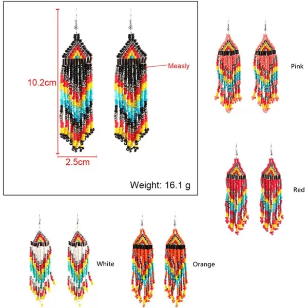Geometric Long Fringe Drop Statement Earrings Handmade Boho Ethnic Beaded Tassel Dangle Hook Stud Earring Colorized Seed Beads Chandelier Bohemian Retro Party Y2K Jewelry RedGeometric Long Fringe Drop Statement Earrings Handmade Boho Ethnic Beaded Tassel Dangle Hook Stud Earring Colorized Seed Beads Chandelier Bohemian Retro Party Y2K Jewelry Red